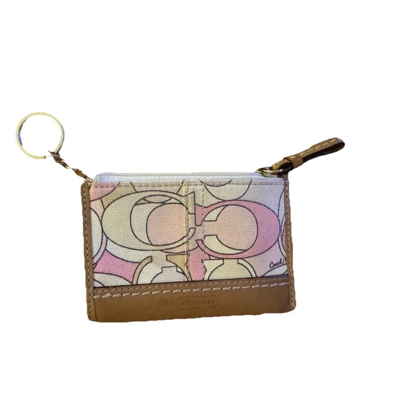 Coach Handbags - Coach Y2K Pink Optic Print Canvas And Leather Small Keychain Wallet With Zipper